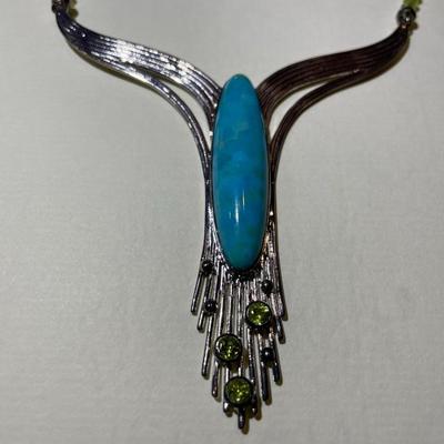 Jay King (DTR) Sterling Silver New Never Used Fashion Turquoise/Peridot Bead Necklace 18-20" Adjustable Preowned from an Estate....