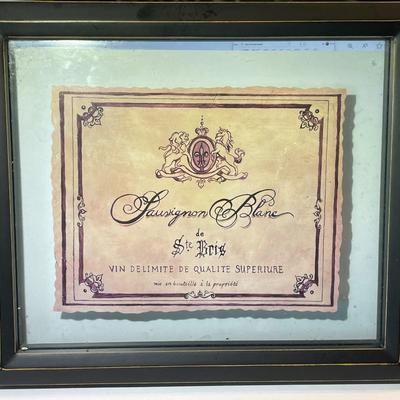 Vintage/Antique 2-Sided Glass Frame 9" x 10.5" French Wine Label Litho in Good Preowned Condition.