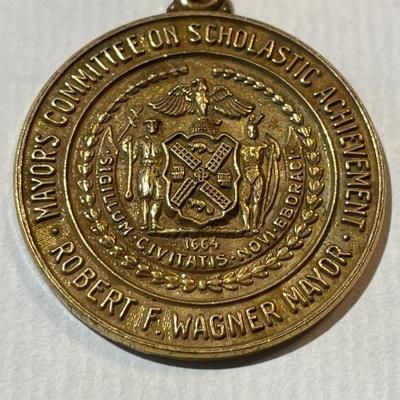 New York City Mayor Robert F. Wagner Scholastic Medal Award 1956 Presented to a Student.