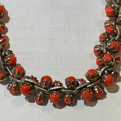 Vintage Very Small Size 14" Long Coral Bead Necklace Preowned from an Estate as Pictured.