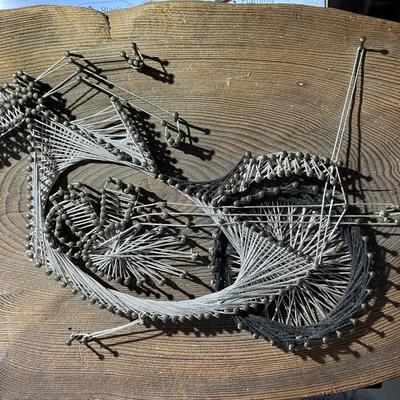 Vintage Mid-Century Motorcycle Wire Artwork Plaque 21" Long in Good Preowned Condition.