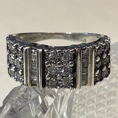 Vintage Sterling Silver Commercial Grade Diamond Band Ring 1/2 Carat TW Full Size 6-3/4 in Good Preowned Condition.