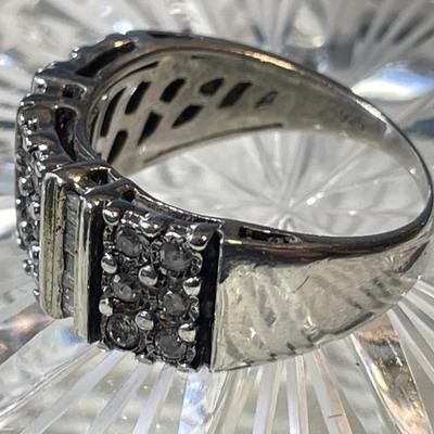 Vintage Sterling Silver Commercial Grade Diamond Band Ring 1/2 Carat TW Full Size 6-3/4 in Good Preowned Condition.