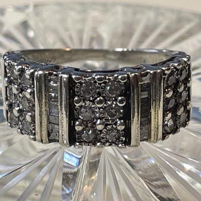 Vintage Sterling Silver Commercial Grade Diamond Band Ring 1/2 Carat TW Full Size 6-3/4 in Good Preowned Condition.