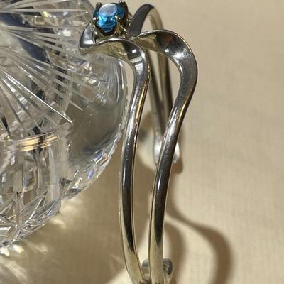 Vintage Sterling Silver Blue Stone Standard Size Cuff Bracelet in Good Preowned Condition.