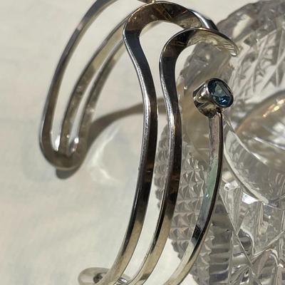 Vintage Sterling Silver Blue Stone Standard Size Cuff Bracelet in Good Preowned Condition.