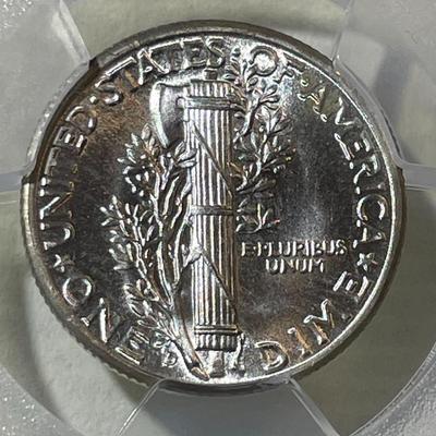 PCGS CERTIFIED 1945-D MS66 FULL BANDS WHITE MERCURY SILVER DIME AS PICTURED.