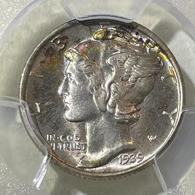PCGS CERTIFIED 1939-P MS66 SUPERB TONED MERCURY SILVER DIME AS PICTURED.