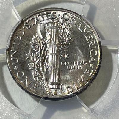 PCGS CERTIFIED 1939-P MS66 SUPERB TONED MERCURY SILVER DIME AS PICTURED.