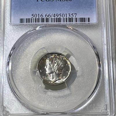 PCGS CERTIFIED 1939-P MS66 SUPERB TONED MERCURY SILVER DIME AS PICTURED.
