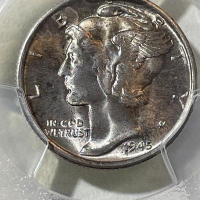 PCGS CERTIFIED 1945-S MS66 SUPERB TONED MERCURY SILVER DIME AS PICTURED.