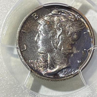 PCGS CERTIFIED 1945-S MS67 SUPERB TONED MERCURY SILVER DIME AS PICTURED.