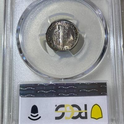 PCGS CERTIFIED 1945-S MS67 SUPERB TONED MERCURY SILVER DIME AS PICTURED.
