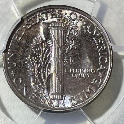 PCGS CERTIFIED 1945-S MS67 SUPERB TONED MERCURY SILVER DIME AS PICTURED.