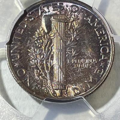 PCGS CERTIFIED 1945-S MS67 SUPERB TONED MERCURY SILVER DIME AS PICTURED.