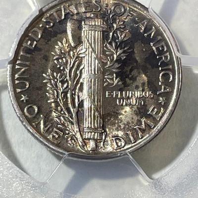 PCGS CERTIFIED 1945-S MS66 SUPERB TONED MERCURY SILVER DIME AS PICTURED.