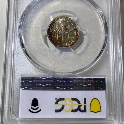 PCGS CERTIFIED 1955-S MS66 SUPERB TONED ROOSEVELT SILVER DIME AS PICTURED.