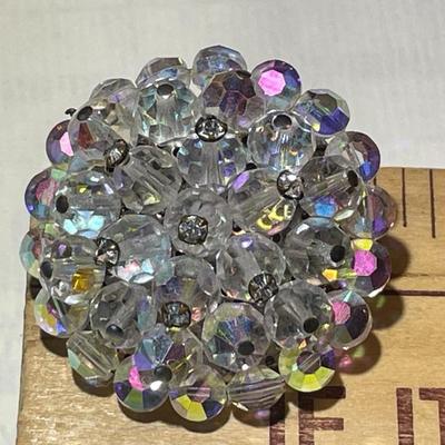 Vintage Aurora Borealis Crystal Rhinestone Brooch in Good Preowned Condition.