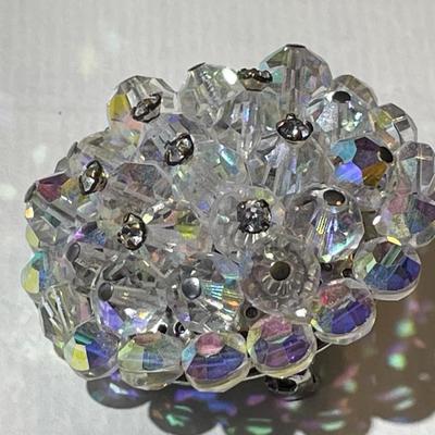 Vintage Aurora Borealis Crystal Rhinestone Brooch in Good Preowned Condition.