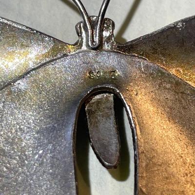 Vintage/Antique Sterling Silver Enameled Butterfly Pin 2.25" Wide in VG Preowned Condition.