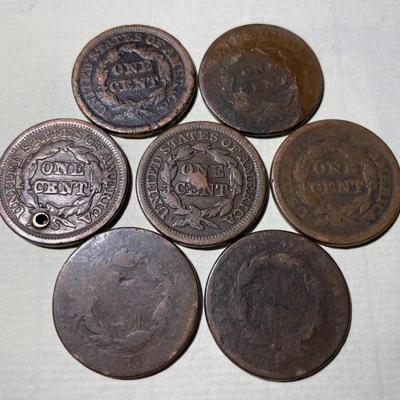 LOT OF (7) CIRCULATED CONDITION U.S. LARGE CENTS PREOWNED FROM AN ESTATE AS PICTURED.