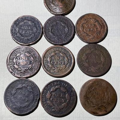 LOT OF (10) CIRCULATED CONDITION U.S. LARGE CENTS PREOWNED FROM AN ESTATE AS PICTURED.