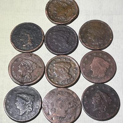 LOT OF (10) CIRCULATED CONDITION U.S. LARGE CENTS PREOWNED FROM AN ESTATE AS PICTURED.