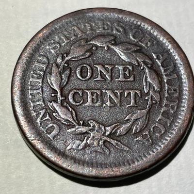 1854 CIRCULATED CONDITION U.S. BRAIDED HAIR LARGE CENT AS PICTURED.