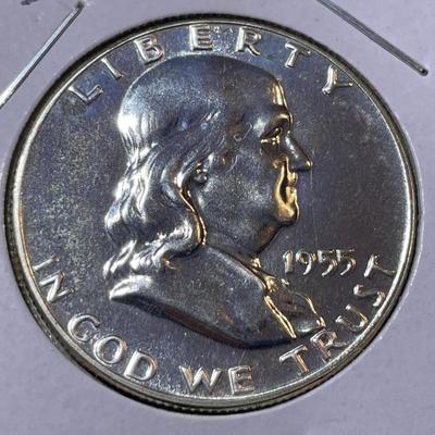 1955 PROOF CONDITION FRANKLIN SILVER HALF DOLLAR AS PICTURED.