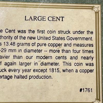 1851 CIRCULATED CONDITION US BRAIDED HAIR LARGE CENT BY AMERICAN HISTORIC SOCIETY HOLDER.