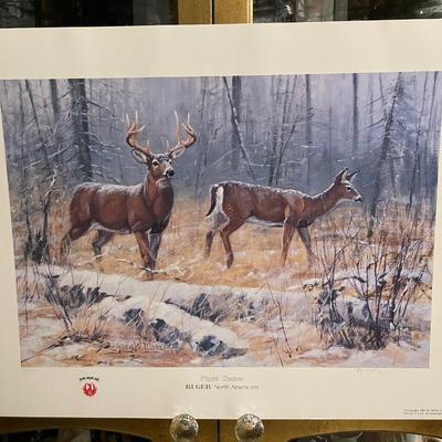 First Snow Deer Lithograph Artist Signed 758/950 18" x 24" Unframed Shipped in a Tube.