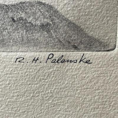 Vintage Plate Etching by R.H. Palenske "The Intruder" 12.5" x 16" in Good Preowned Condition Unframed.