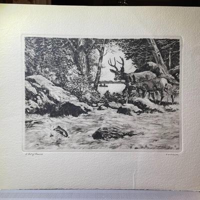 Vintage Plate Etching by R.H. Palenske "A BIT OF HEAVEN" 12.5" x 16" in Good Preowned Condition Unframed.