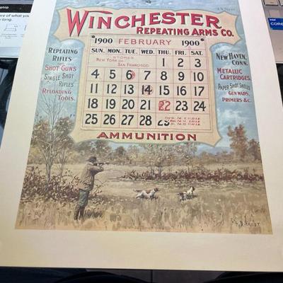 Winchester Repeating Arms FEBRUARY 1900 Advertising Calendar Print/Copy 10" x 17" as Pictured.