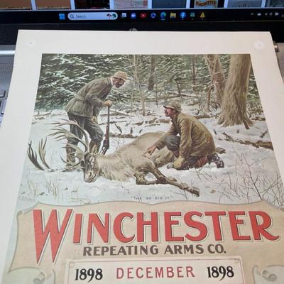 Winchester Repeating Arms DECEMBER 1898 Advertising Calendar Print/Copy 10" x 17" as Pictured.