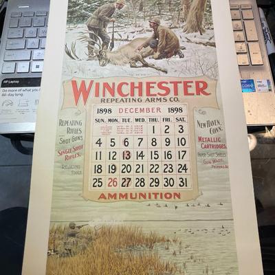 Winchester Repeating Arms DECEMBER 1898 Advertising Calendar Print/Copy 10" x 17" as Pictured.