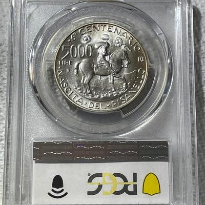 PCGS CERTIFIED ITALY 1995-R MS69 BIRTH OF PASANELLO 500 LIRE SILVER COMMEMORATIVE COIN. (PCGS POPULATION-1 NONE GRADED HIGHER).