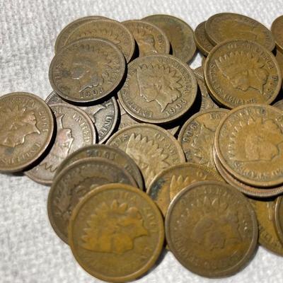 ROLL OF 50 NICE CIRCULATED GOOD/VG CONDITIONS INDIAN HEAD CENTS AS PICTURED. (BAG #2).