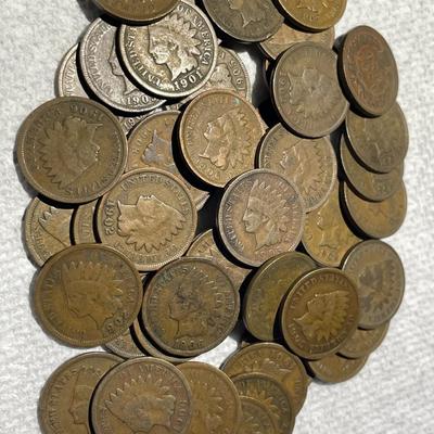 ROLL OF 50 NICE CIRCULATED GOOD/VG CONDITIONS INDIAN HEAD CENTS AS PICTURED.