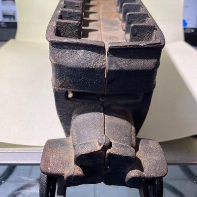 Vintage Heavy Black Cast Iron Metal Double Decker Passenger Bus 11-1/4" Long x 4" Tall in Good Preowned Condition.