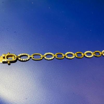 Vintage Sterling Silver Gold-toned CZ Tennis Bracelet 7-1/4" Long in Good Preowned Condition.