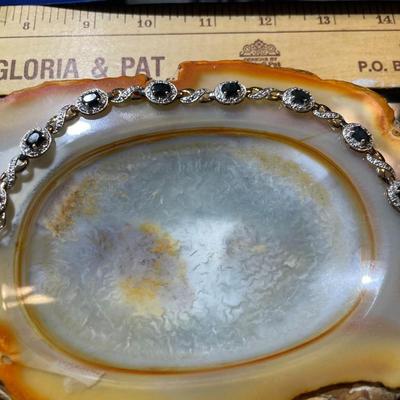 Vintage Sterling Silver Blue Spinel Tennis Bracelet 7-1/2" Long in Very Good Preowned Condition.