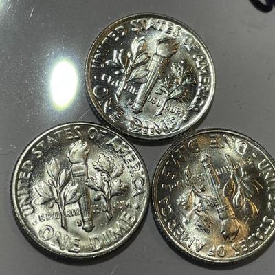 1954-P/D/S SET CHOICE BU CONDITION ROOSEVELT SILVER DIMES AS PICTURED.