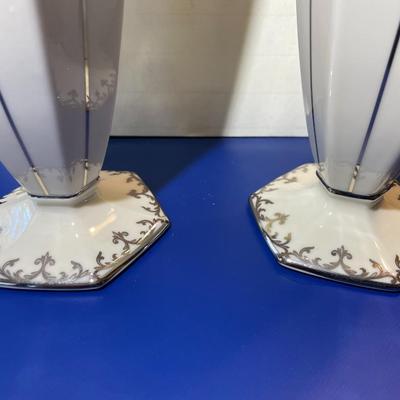 Vintage Scarce Pair of Lenox 9" Centennial Vases w/Sterling Silver Overlay Only 250 Total Pieces Made in the USA in VG Condition.