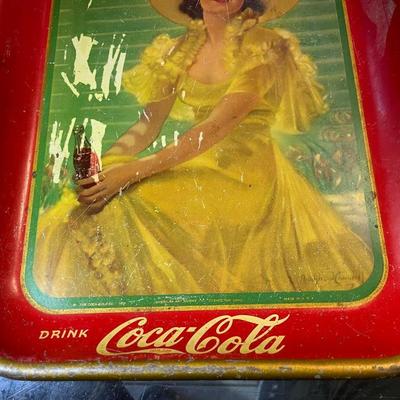 Vintage 1938 Original Coca Cola Tray 10.25" x 13" in Fair Condition as Pictured.