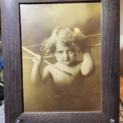 Antique Young Girl Photograph taken in 1917 Encased in an Old Wooden Frame (Frame Size 8" x 10").