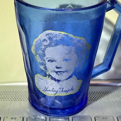 2-Vintage Shirley Temple Mug Ritz Blue Depression Glasses 3-5/8" Tall in Good Preowned Condition as Pictured,