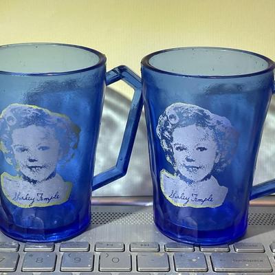 2-Vintage Shirley Temple Mug Ritz Blue Depression Glasses 3-5/8" Tall in Good Preowned Condition as Pictured,