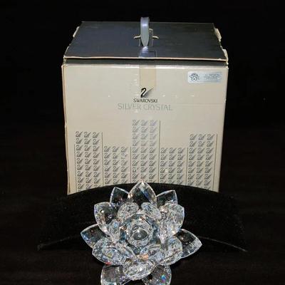 (2) SWAROVSKI 125 CANDLEHOLDERS WATERLILY *Largest* Designer: Max Shreck. Introduced: 1979. Retired: 2020. Swarovski Crystal Code...