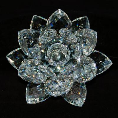 (2) SWAROVSKI 125 CANDLEHOLDERS WATERLILY *Largest* Designer: Max Shreck. Introduced: 1979. Retired: 2020. Swarovski Crystal Code...